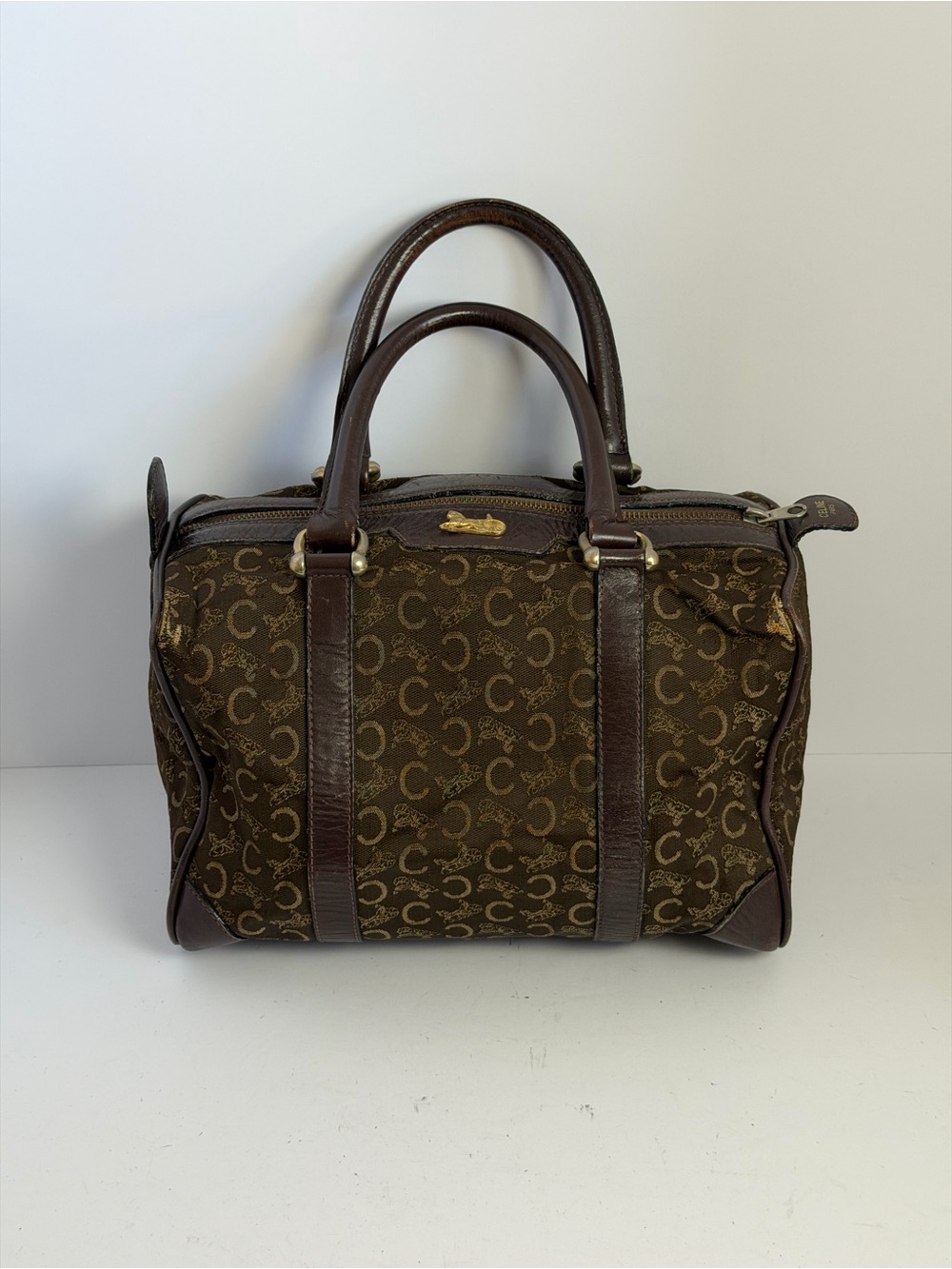 Vintage Old Celine Boston Bag Monogrammed Canvas